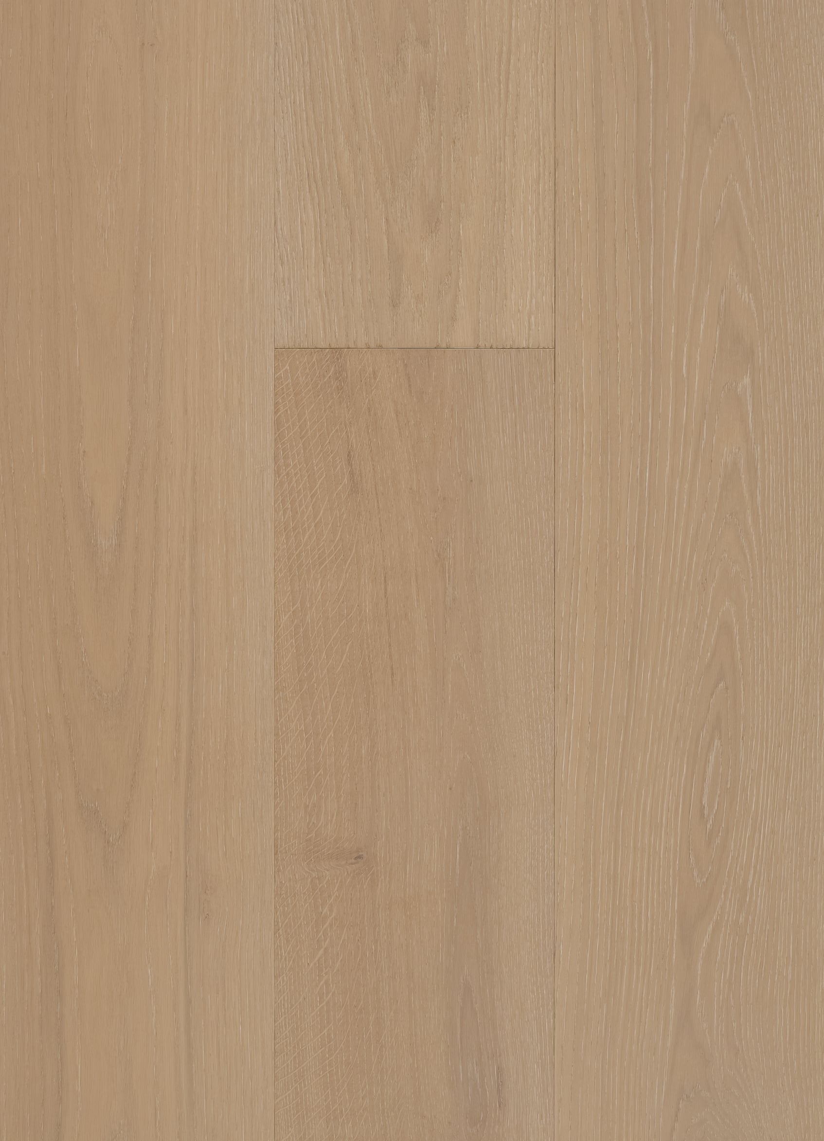 Sienna engineered white oak wood flooring in a warm light honey beige tone with soft camel undertones and elegant wire-brushed grain