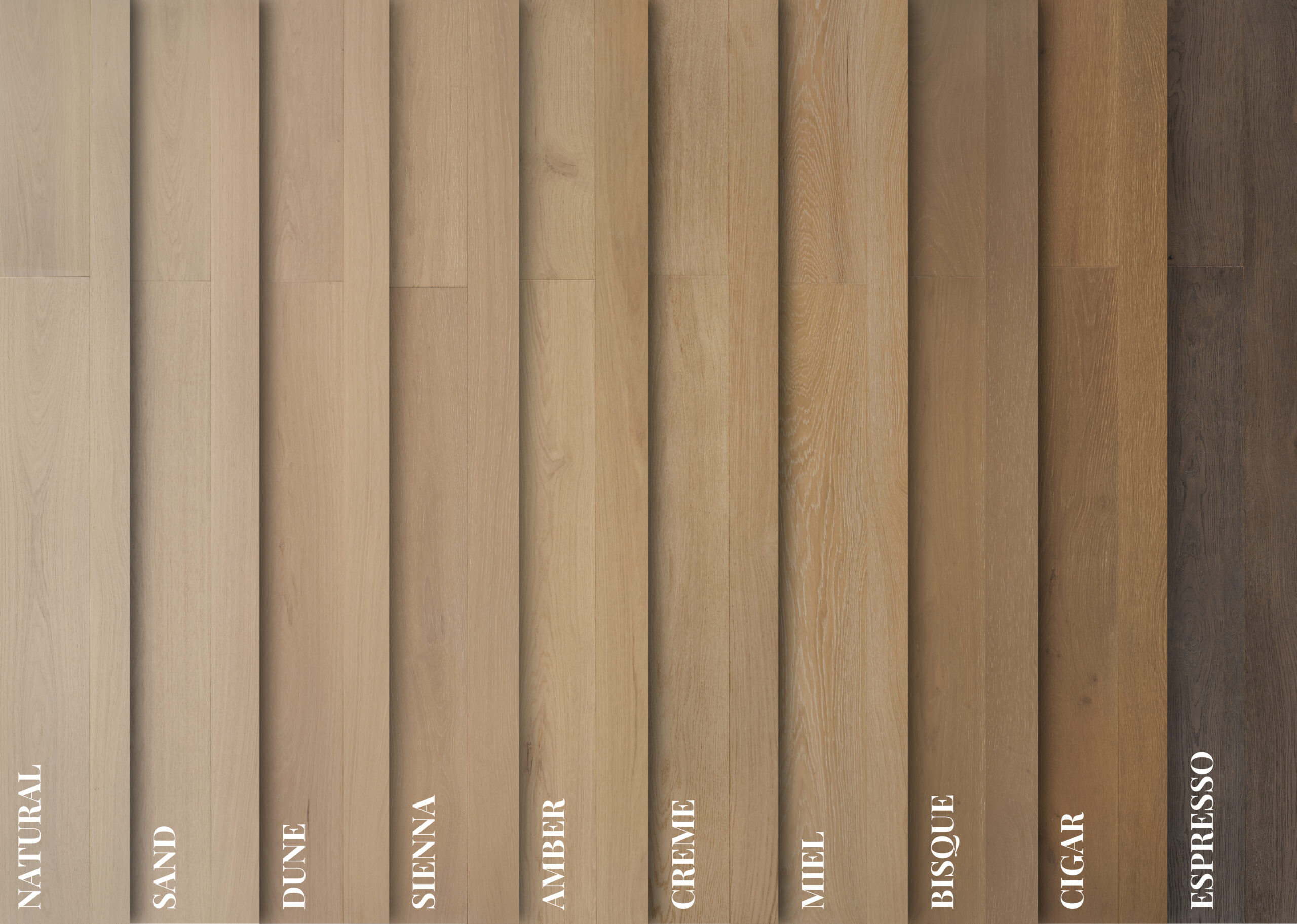 Light to dark Engineered Hardwood Flooring Plank Color Shades and Color Family of the FORMA Collection